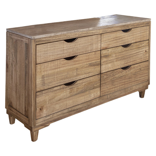 Commode double à quatre tiroirs en bois massif naturel de 56 po