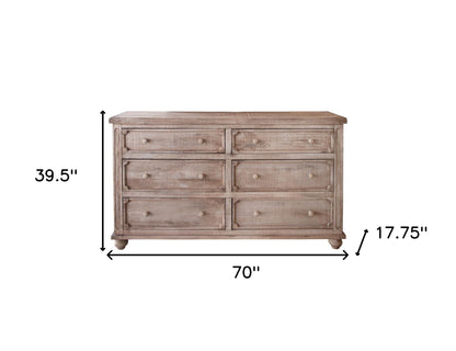 Commode double à six tiroirs en bois massif naturel de 70 po