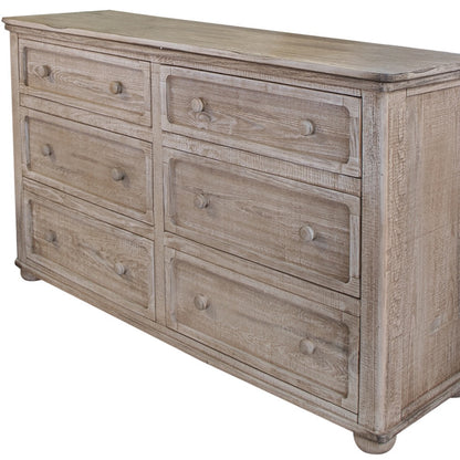 Commode double à six tiroirs en bois massif naturel de 59 po