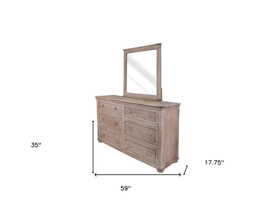 Commode double à six tiroirs en bois massif naturel de 59 po