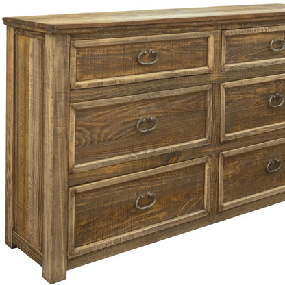 Commode double à six tiroirs en bois massif naturel de 67 po