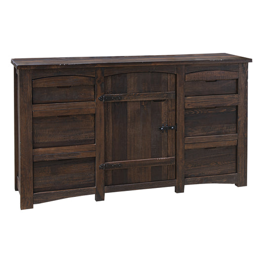 Commode triple à six tiroirs en bois massif brun de 67 po