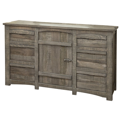 Commode triple à six tiroirs en bois massif gris de 67 po