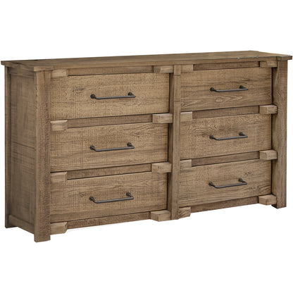 Commode double à six tiroirs en bois massif naturel de 67 po