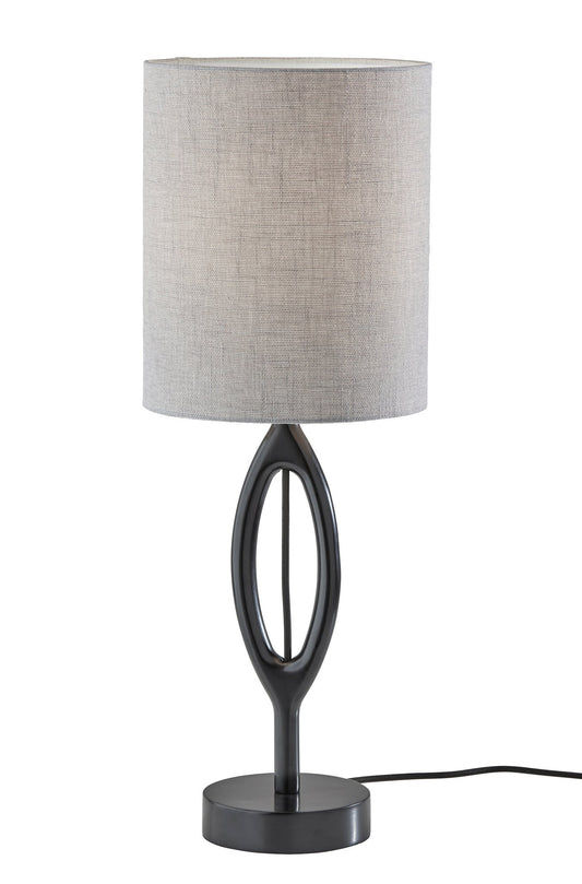 28" Black Solid Wood Round Table Lamp With Gray Drum Shade