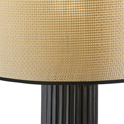 24" Black Ceramic Cylinder Table Lamp With Beige Drum Shade