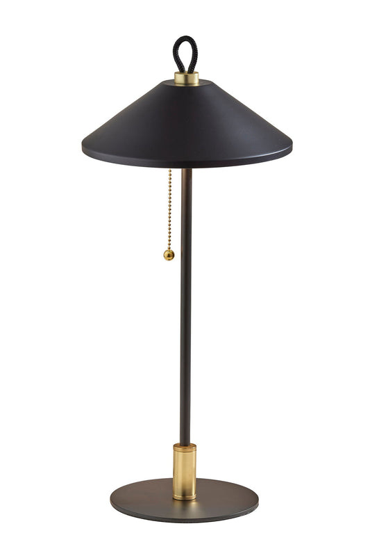 20" Black and Gold Metal Two Light Candlestick LED Table Lamp With Black Cone Shade