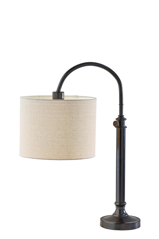 32" Black Metal Adjustable Arched Lamp With Beige Drum Shade