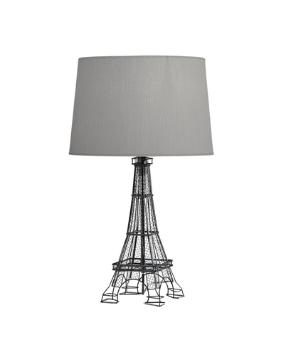 Lampe de bureau Paris en acrylique noir de 25 pouces avec abat-jour tambour gris