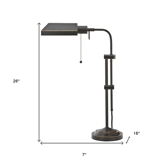 26" Bronze Metal Adjustable Table Lamp With Bronze Rectangular Shade