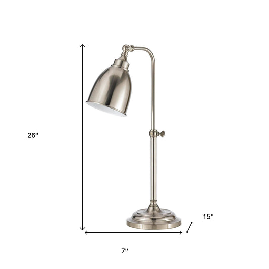 26" Nickel Metal Adjustable Table Lamp With Nickel Dome Shade