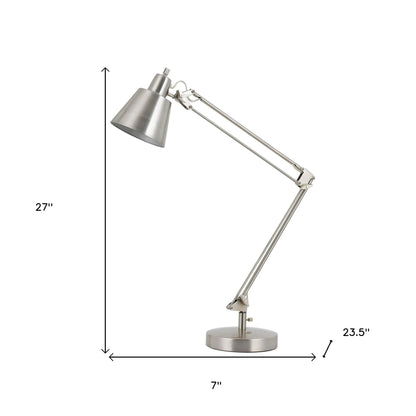 27" Nickel Metal Desk Table Lamp With Nickel Cone Shade