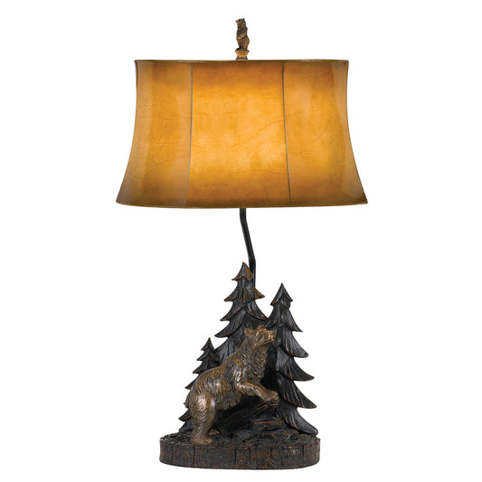 29" Bronze Bear in the Woods Table Lamp With Brown Bell Shade