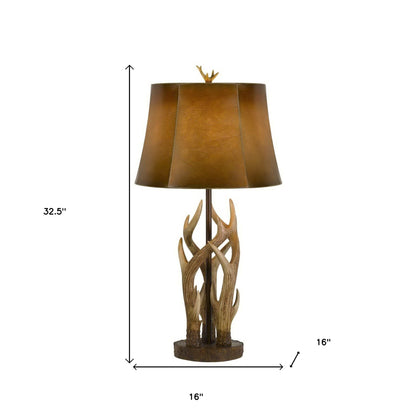 33" Brown Antlers Table Lamp With Brown Drum Shade