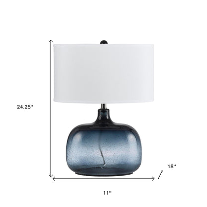 24" Dark Blue Glass Table Lamp With White Novelty Shade