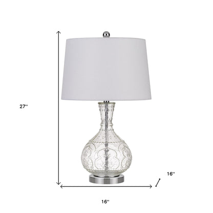 27" Clear Metal Round Table Lamp With White Shade