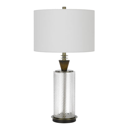 30" Clear Metal Table Lamp With White Empire Shade