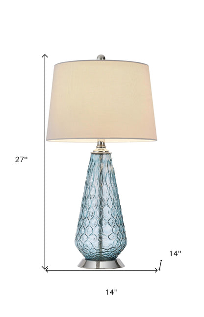 27" Aqua Glass Table Lamp With White Empire Shade