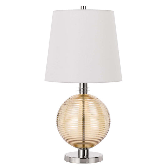 28" Nickel Metal Globe Table Lamp With White Empire Shade