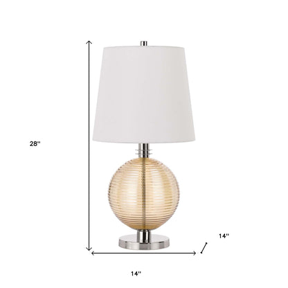 28" Nickel Metal Globe Table Lamp With White Empire Shade