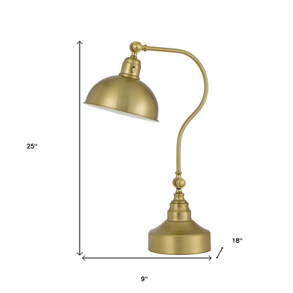 Lampe de table de bureau en métal et laiton vieilli de 25 po avec abat-jour en forme de dôme en laiton vieilli