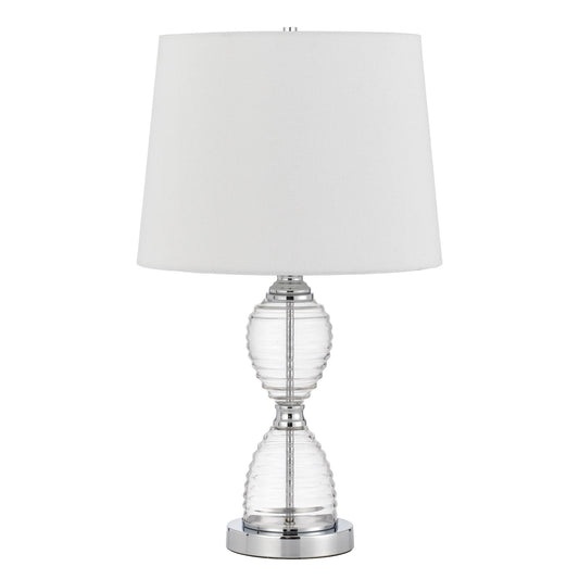 24" Clear Metal Table Lamp With White Empire Shade