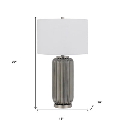 29" Gray Metal Cylinder Table Lamp With White Drum Shade