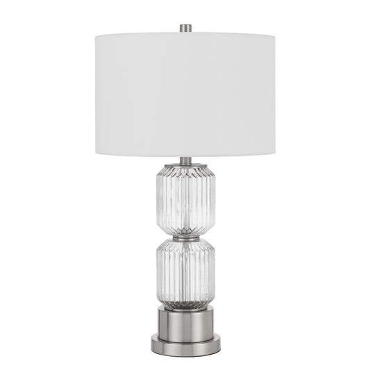 28" Nickel Metal Table Lamp With White Drum Shade