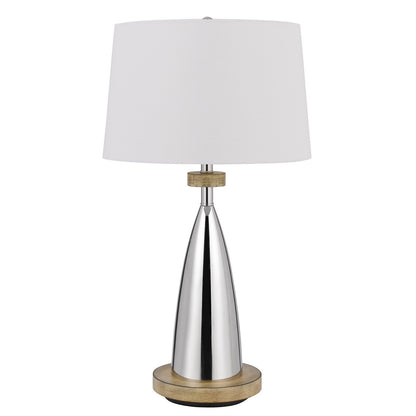 31" Brown Metal Geometric USB Table Lamp With White Empire Shade