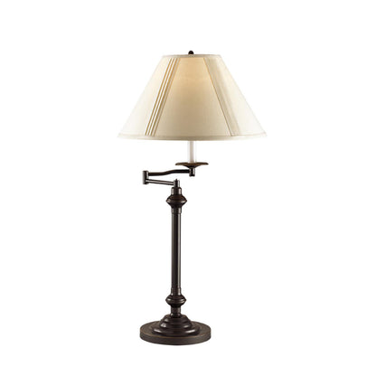 30" Antiqued Bronze Metal Swing Arm Table Lamp With Off White Empire Shade