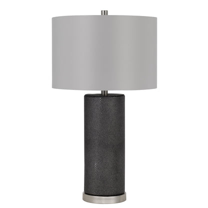 27" Black Metal Table Lamp With Gray Drum Shade