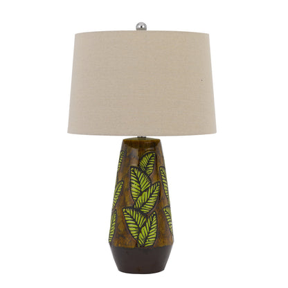 29" Brown Ceramic Cylinder Table Lamp With Tan Empire Shade