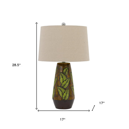 29" Brown Ceramic Cylinder Table Lamp With Tan Empire Shade