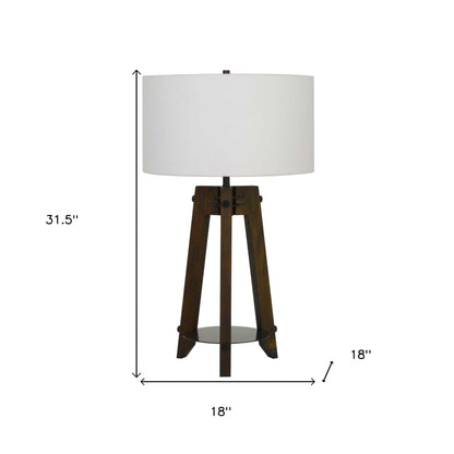 Lampe de table trépied en métal marron de 32 po avec abat-jour tambour blanc cassé