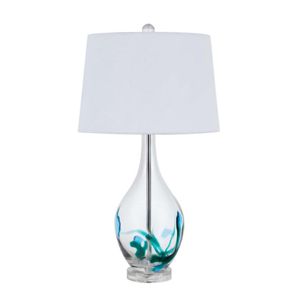 Lampe de table en verre transparent de 27 po avec abat-jour empire blanc