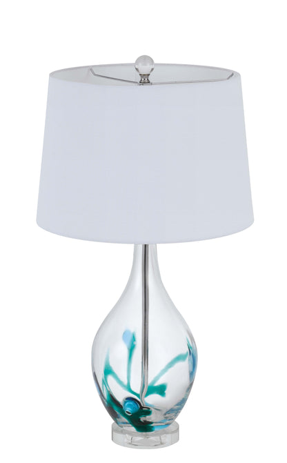 Lampe de table en verre transparent de 27 po avec abat-jour empire blanc