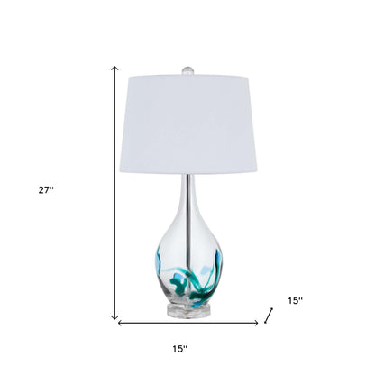 Lampe de table en verre transparent de 27 po avec abat-jour empire blanc