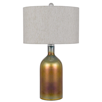 28" Gold Glass Novelty Table Lamp With Gray Drum Shade