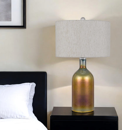 28" Gold Glass Novelty Table Lamp With Gray Drum Shade