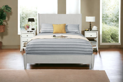 Lit king size californien en bois massif et manufacturé gris