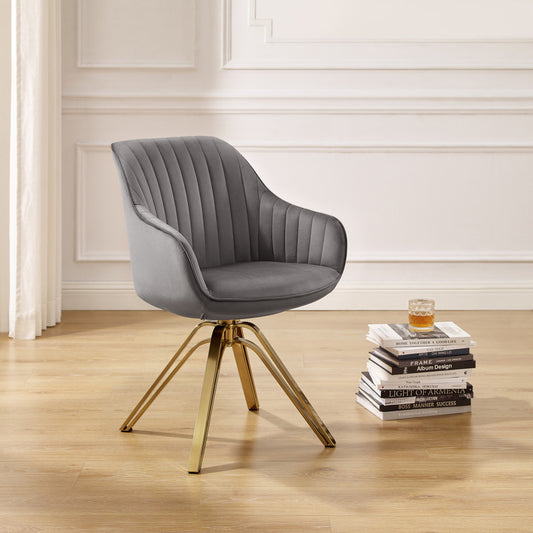 Fauteuil pivotant en velours gris et doré de 23 po