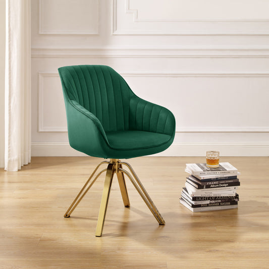 Fauteuil pivotant en velours vert et doré de 23 po