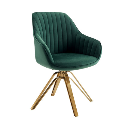 Fauteuil pivotant en velours vert et doré de 23 po