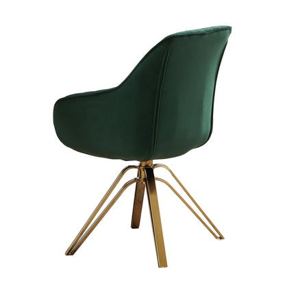 Fauteuil pivotant en velours vert et doré de 23 po