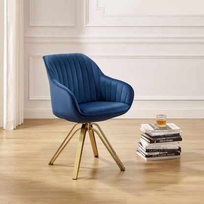 Fauteuil pivotant en velours bleu et doré de 23 po