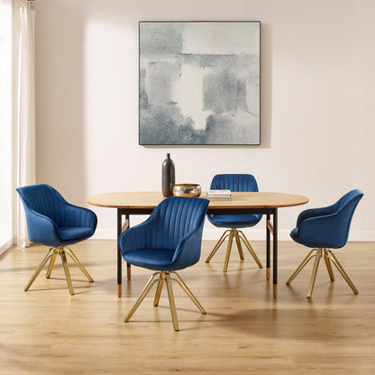 Fauteuil pivotant en velours bleu et doré de 23 po