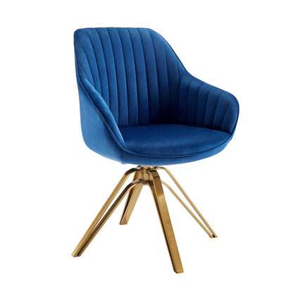 Fauteuil pivotant en velours bleu et doré de 23 po