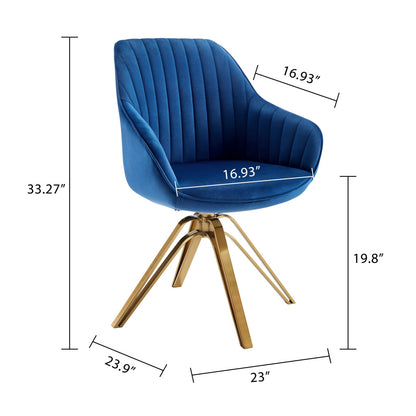 Fauteuil pivotant en velours bleu et doré de 23 po