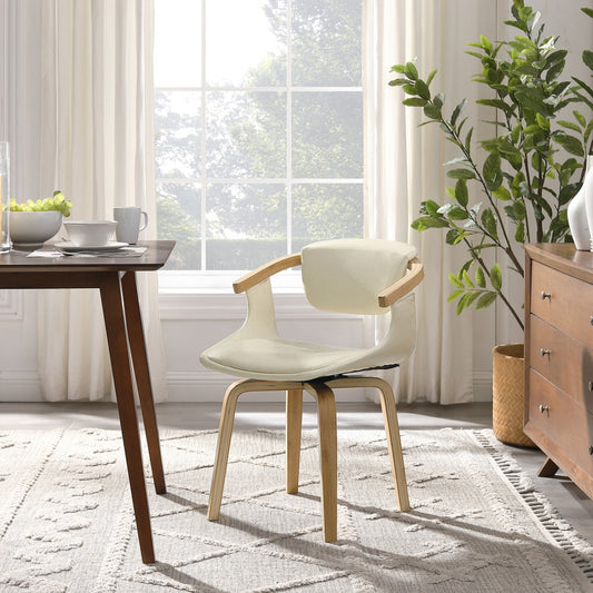 Chaise de salle à manger rembourrée en similicuir blanc cassé et naturel