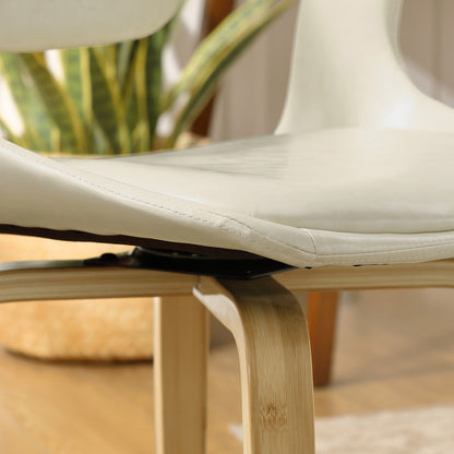 Chaise de salle à manger rembourrée en similicuir blanc cassé et naturel